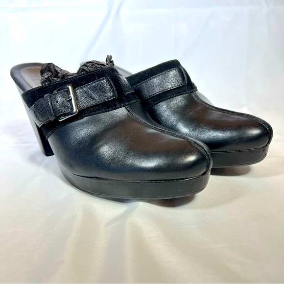 Cole Haan Shoes - Cole Haan Women's Black Leather Heels Clogs Mules Shoes Silver Buckle Size 10
